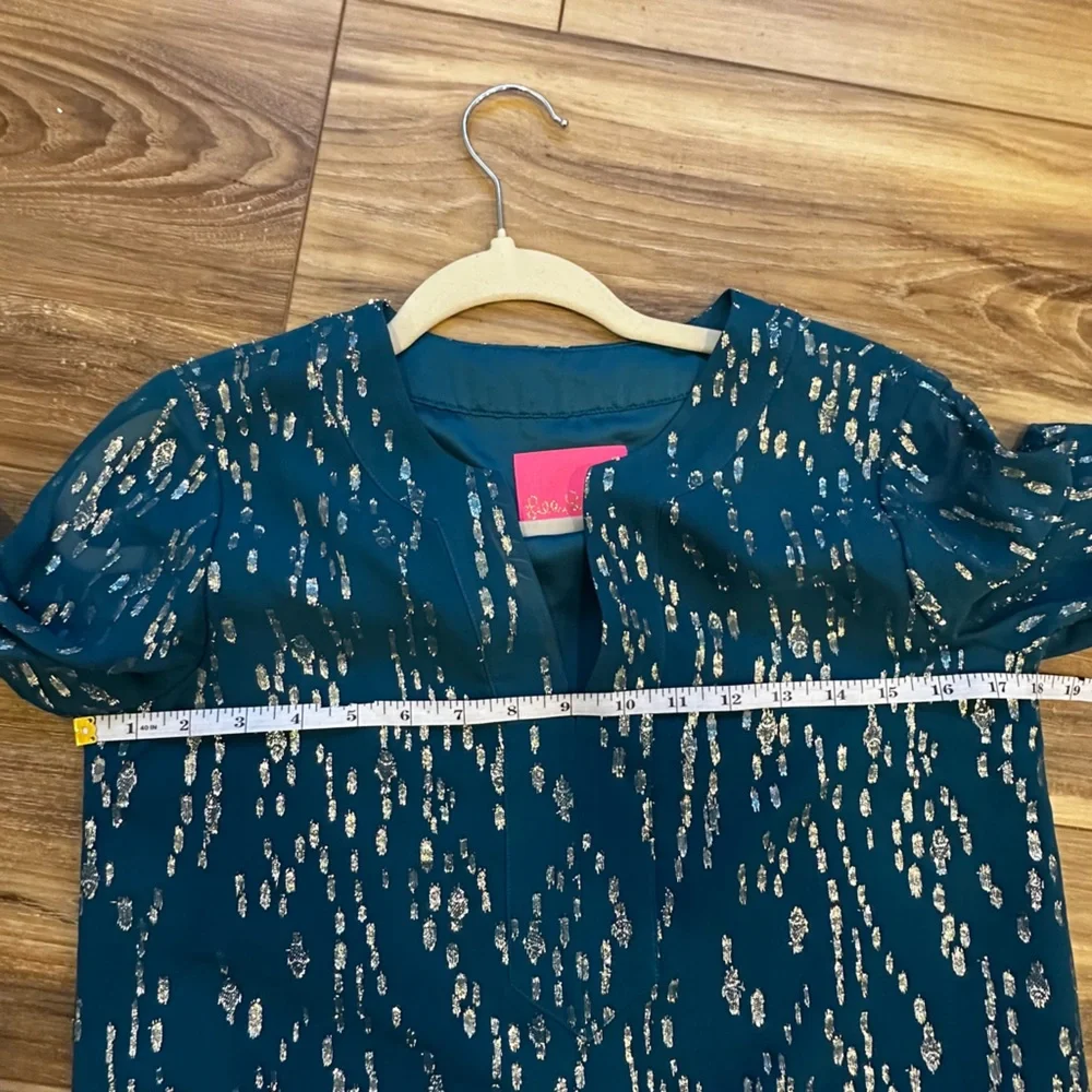 Lilly Pulitzer Elenora Dress Tidal Teal Turquiose Green Gold Flecks XS - Picture 5 of 11